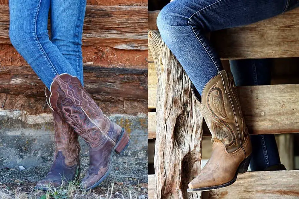 What kind of jeans do cowgirls wear? The types of men s jeans may not be diverse. But for women, there are a lot of options to match with their cowboy boots. The most prominent ones are skinny jeans, bootcut jeans, straight leg jeans and short jeans. Each type of jeans when going with cowboy boots will give the cowgirl a different and unique look. For example, skinny jeans will bring a young, dynamic fashion. Tuck skinny jeans into cowboy boots and you get a standout style.